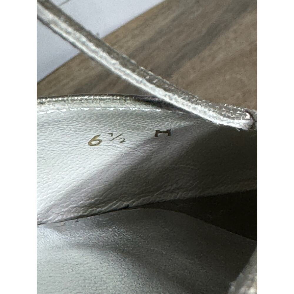 Stuart Weitzman Metallic Gold Peep Toe Heels with Rhinestone Buckle - Size 6.5 - Picture 15 of 16